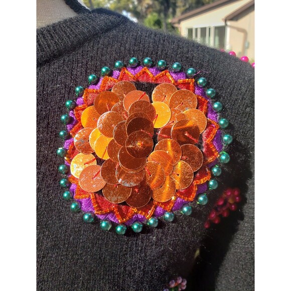 Vtg Cedars M Lambswool Angora Black Sweater Beads Pearls Sequins Ugly Christmas - Picture 7 of 12